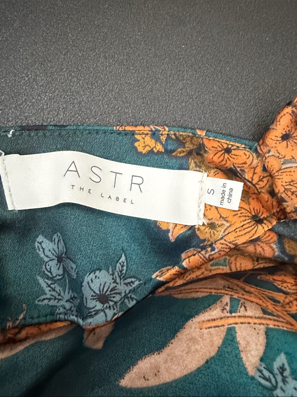 Anthropologie ASTR Teal Satin Floral Long-Sleeve Blouse draped top - Picture 6 of 7